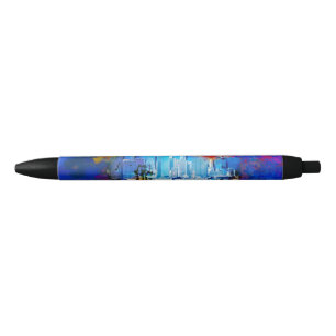 SlipperyJoe NYC graffiti moon surrounded swirling  Black Ink Pen