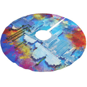 SlipperyJoe NYC graffiti moon surrounded swirling  Brushed Polyester Tree Skirt