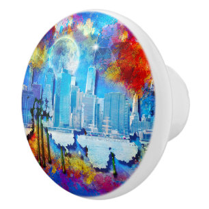 SlipperyJoe NYC graffiti moon surrounded swirling  Ceramic Knob