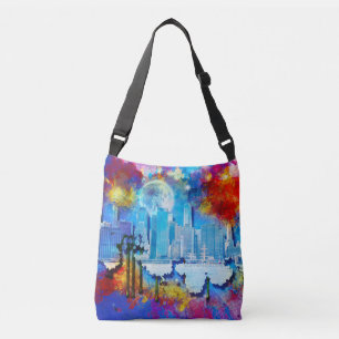 SlipperyJoe NYC graffiti moon surrounded swirling  Crossbody Bag