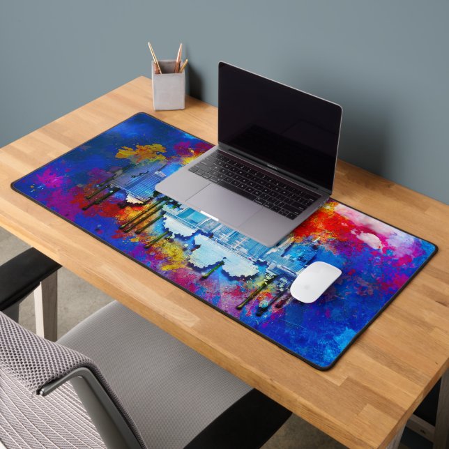 SlipperyJoe NYC graffiti moon surrounded swirling  Desk Mat (Office 2)