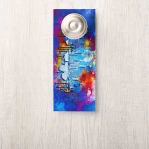 SlipperyJoe NYC graffiti moon surrounded swirling  Door Hanger