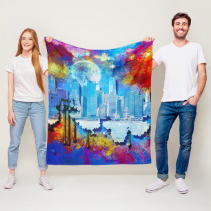 SlipperyJoe NYC graffiti moon surrounded swirling  Fleece Blanket