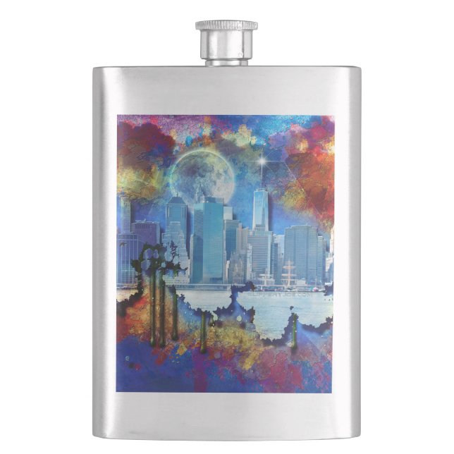 SlipperyJoe NYC graffiti moon surrounded swirling  Hip Flask (Front)
