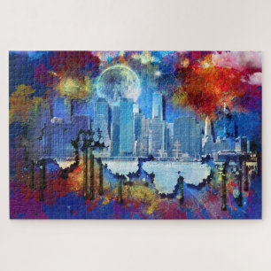 SlipperyJoe NYC graffiti moon surrounded swirling  Jigsaw Puzzle