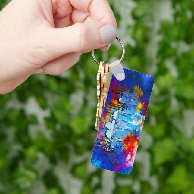 SlipperyJoe NYC graffiti moon surrounded swirling  Key Ring (Hand)