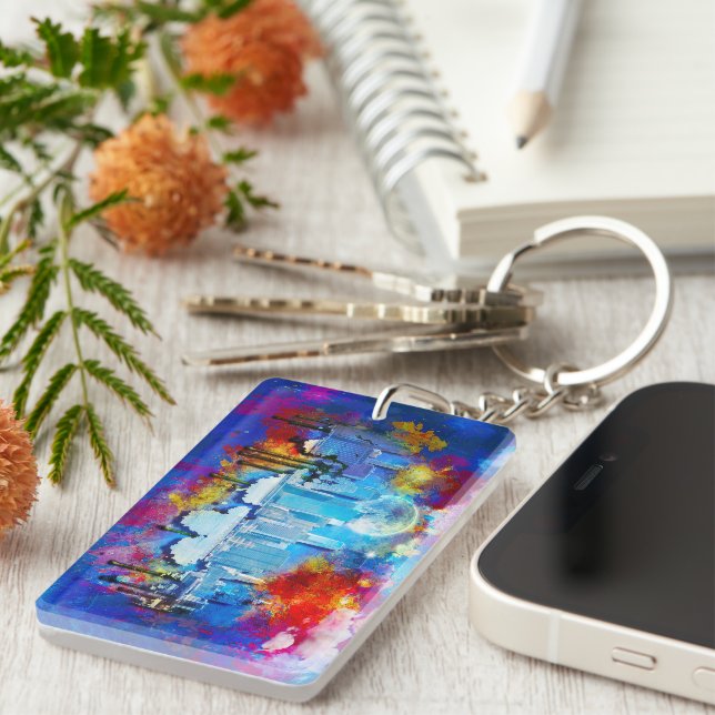 SlipperyJoe NYC graffiti moon surrounded swirling  Key Ring (Front Right)