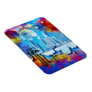 SlipperyJoe NYC graffiti moon surrounded swirling  Magnet