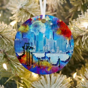 SlipperyJoe NYC graffiti moon surrounded swirling Metal Tree Decoration