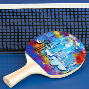 SlipperyJoe NYC graffiti moon surrounded swirling Ping Pong Paddle