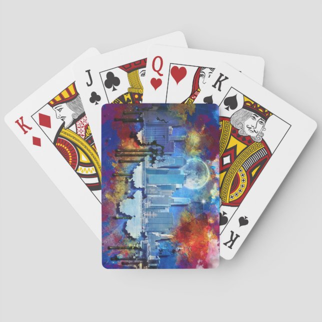 SlipperyJoe NYC graffiti moon surrounded swirling  Playing Cards (Back)