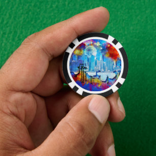 SlipperyJoe NYC graffiti moon surrounded swirling Poker Chips