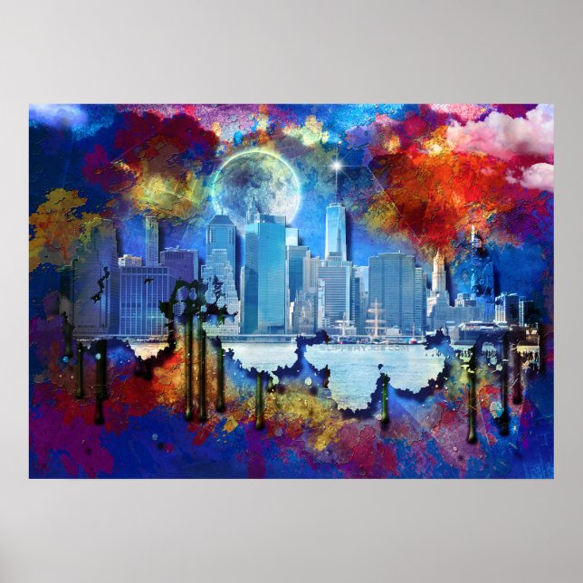 SlipperyJoe NYC graffiti moon surrounded swirling  Poster (Front)