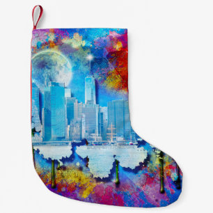 SlipperyJoe NYC graffiti moon surrounded swirling  Small Christmas Stocking