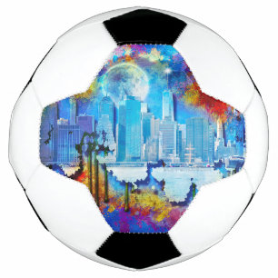 SlipperyJoe NYC graffiti moon surrounded swirling  Soccer Ball