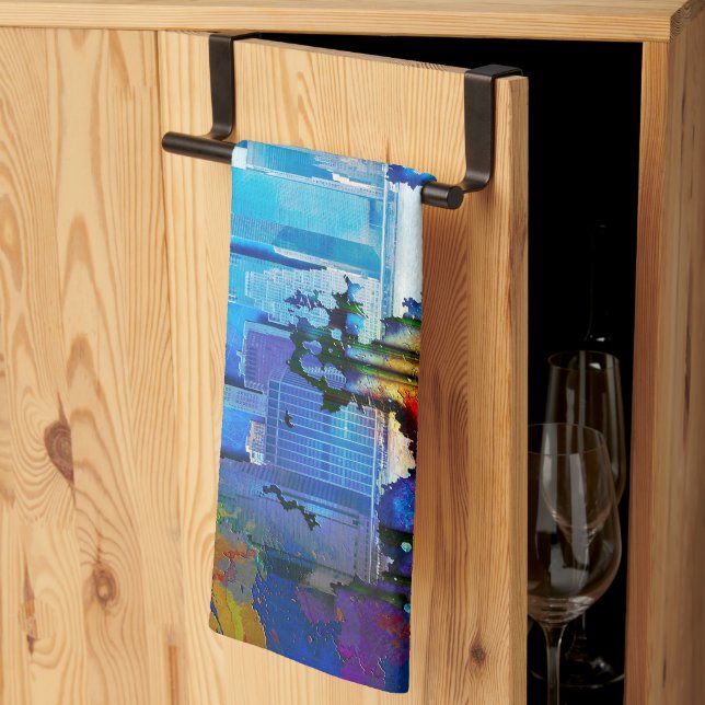 SlipperyJoe NYC graffiti moon surrounded swirling  Tea Towel (Thirds Fold)