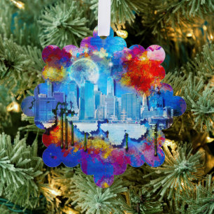 SlipperyJoe NYC graffiti moon surrounded swirling  Tree Decoration Card