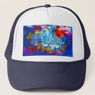 SlipperyJoe NYC graffiti moon surrounded swirling  Trucker Hat