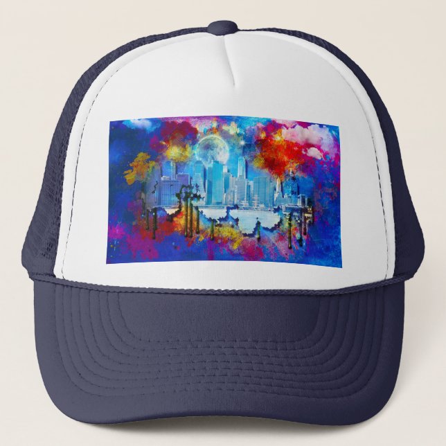 SlipperyJoe NYC graffiti moon surrounded swirling  Trucker Hat (Front)