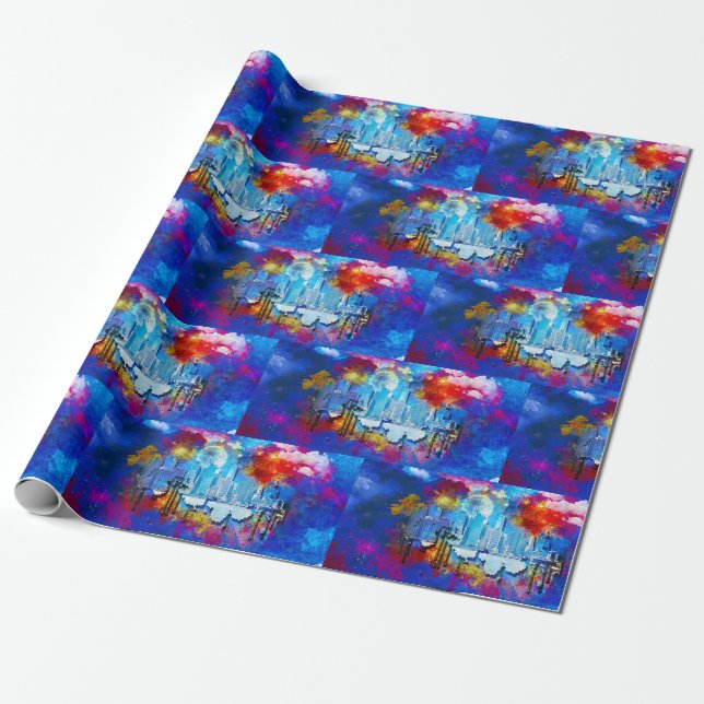 SlipperyJoe NYC graffiti moon surrounded swirling  Wrapping Paper (Unrolled)