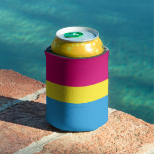 SlipperyJoe pansexual pride flag pink amber and cy Can Cooler