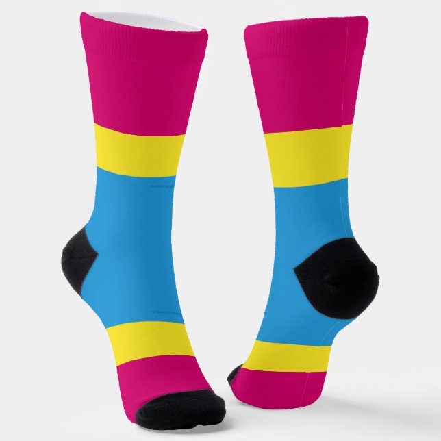 SlipperyJoe pansexual pride flag pink amber and cy Socks (Angled)
