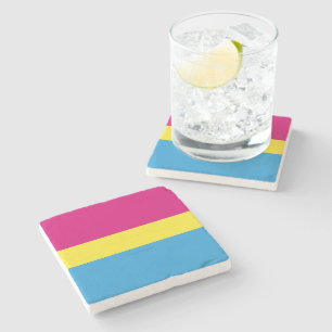 SlipperyJoe pansexual pride flag pink amber and cy Stone Coaster