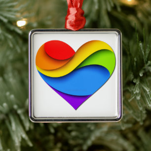 SlipperyJoe, Pride Heart Curves, artistic, LGBTQIA Metal Tree Decoration