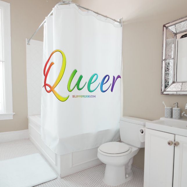 SlipperyJoe queer pride colours bold and celebrato Shower Curtain (In Situ)