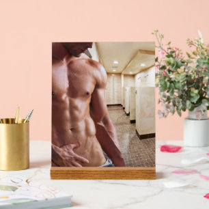 SlipperyJoe shirtless muscular man sixpack abs fit Acrylic Sign