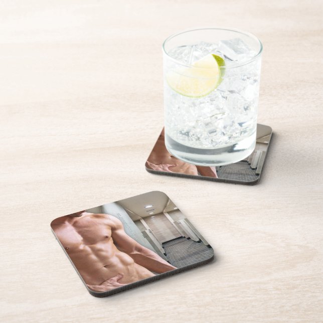SlipperyJoe shirtless muscular man sixpack abs fit Coaster (Right Side)