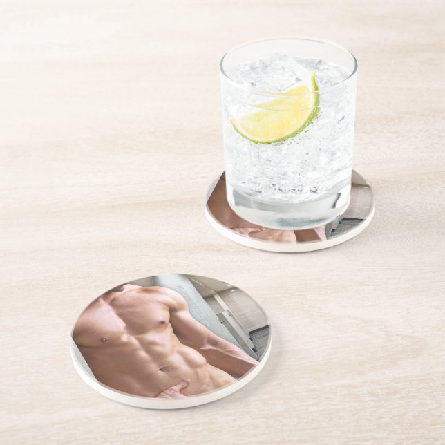 SlipperyJoe shirtless muscular man sixpack abs fit Coaster (Side)