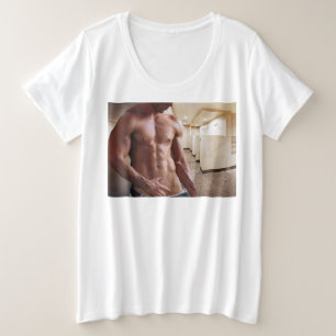 SlipperyJoe shirtless muscular man sixpack abs fit Plus Size T-Shirt