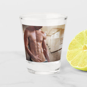 SlipperyJoe shirtless muscular man sixpack abs fit Shot Glass