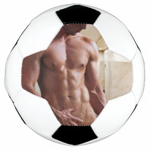 SlipperyJoe shirtless muscular man sixpack abs fit Soccer Ball