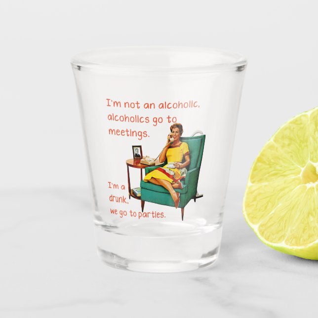 SlipperyJoe socialising drinking party vintage wom Shot Glass (Front)