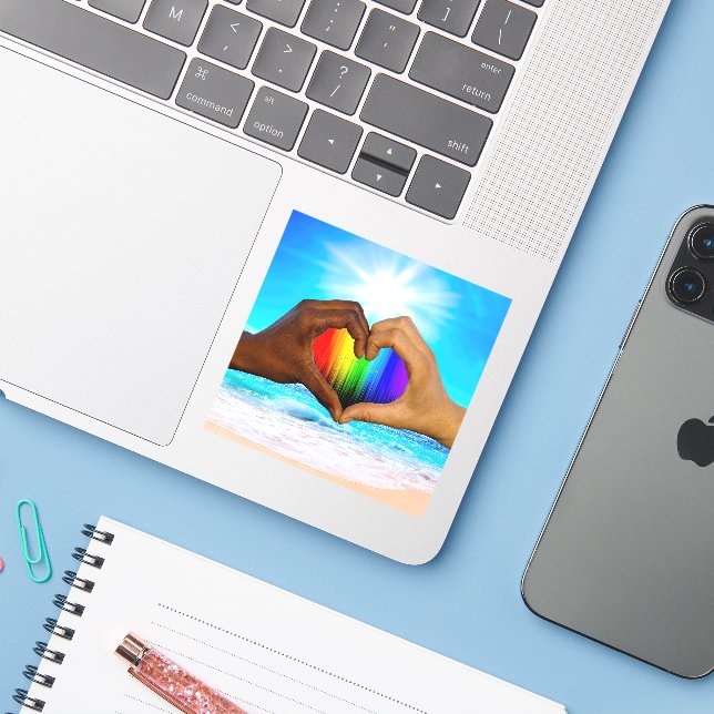 SlipperyJoe vivid rainbow gradient heart interraci (Laptop w/ iPhone)