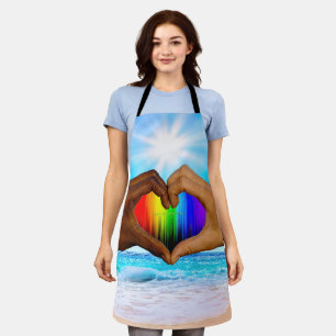 SlipperyJoe vivid rainbow gradient heart interraci Apron