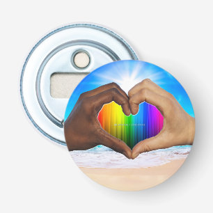 SlipperyJoe vivid rainbow gradient heart interraci Bottle Opener