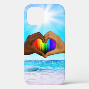 SlipperyJoe vivid rainbow gradient heart interraci iPhone 12 Pro Case