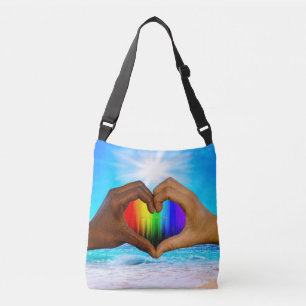 SlipperyJoe vivid rainbow gradient heart interraci Crossbody Bag