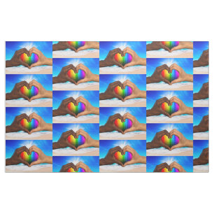 SlipperyJoe vivid rainbow gradient heart interraci Fabric