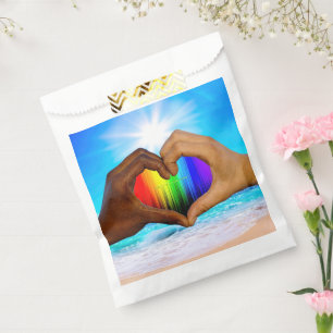 SlipperyJoe vivid rainbow gradient heart interraci Favour Bags
