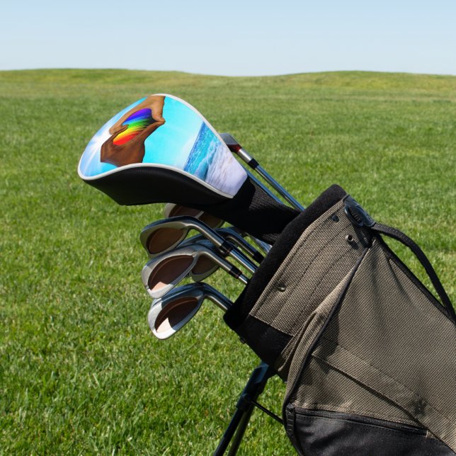 SlipperyJoe vivid rainbow gradient heart interraci Golf Head Cover (In Situ)