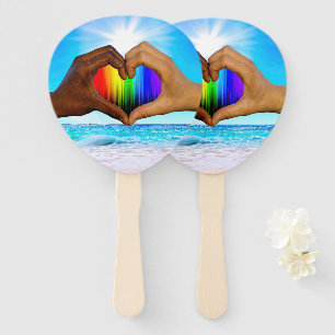 SlipperyJoe vivid rainbow gradient heart interraci Hand Fan