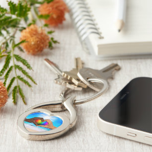 SlipperyJoe vivid rainbow gradient heart interraci Key Ring
