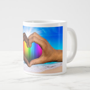 SlipperyJoe vivid rainbow gradient heart interraci Large Coffee Mug
