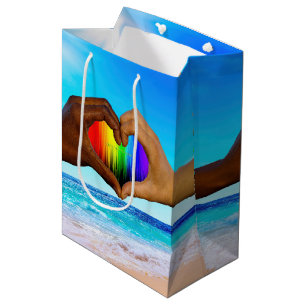 SlipperyJoe vivid rainbow gradient heart interraci Medium Gift Bag