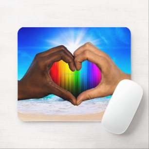 SlipperyJoe vivid rainbow gradient heart interraci Mouse Pad