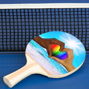SlipperyJoe vivid rainbow gradient heart interraci Ping Pong Paddle